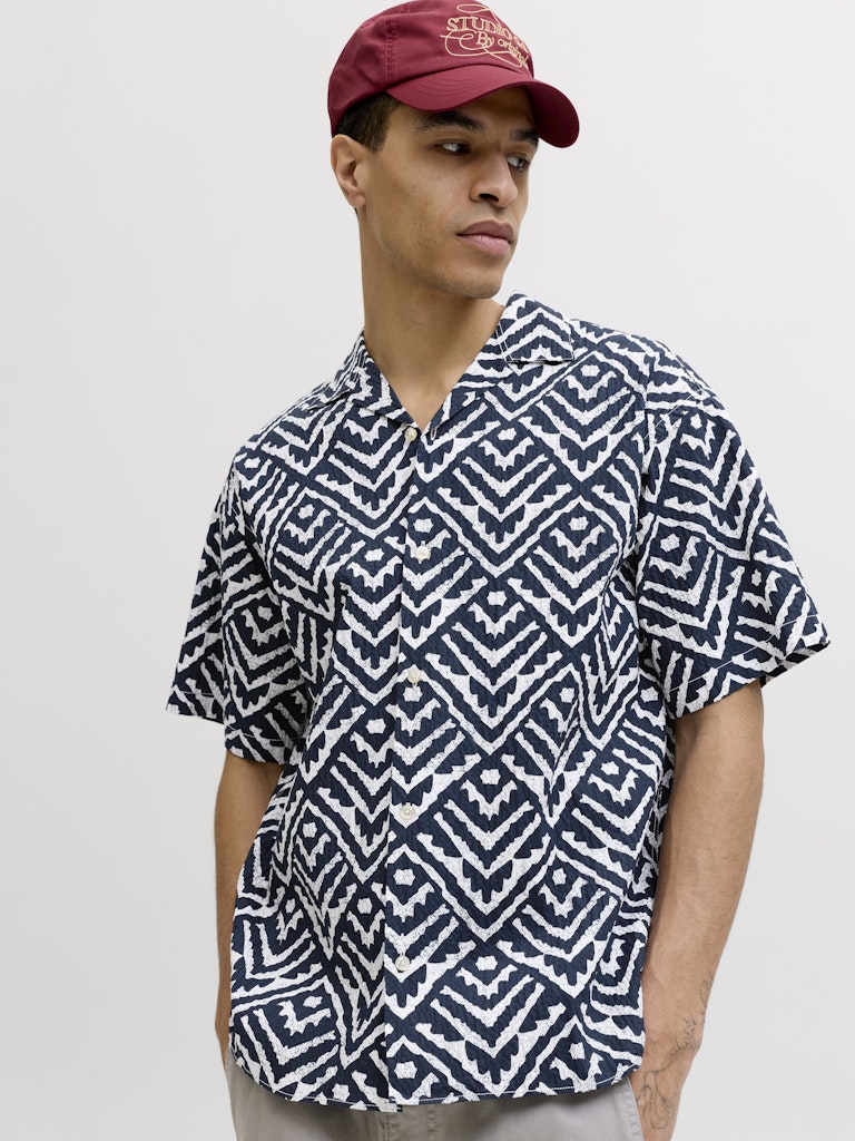 JACK&JONES SKJORTE - MILO - BLÅ/BEIGE