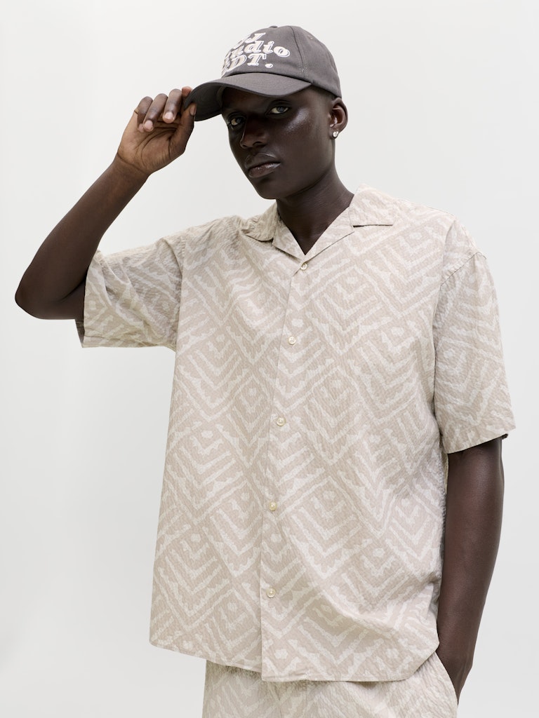 JACK&JONES SKJORTE - MILO - BLÅ/BEIGE