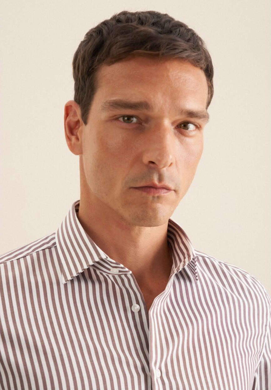 SKJORTE SEIDENSTICKER - BRUN STRIB