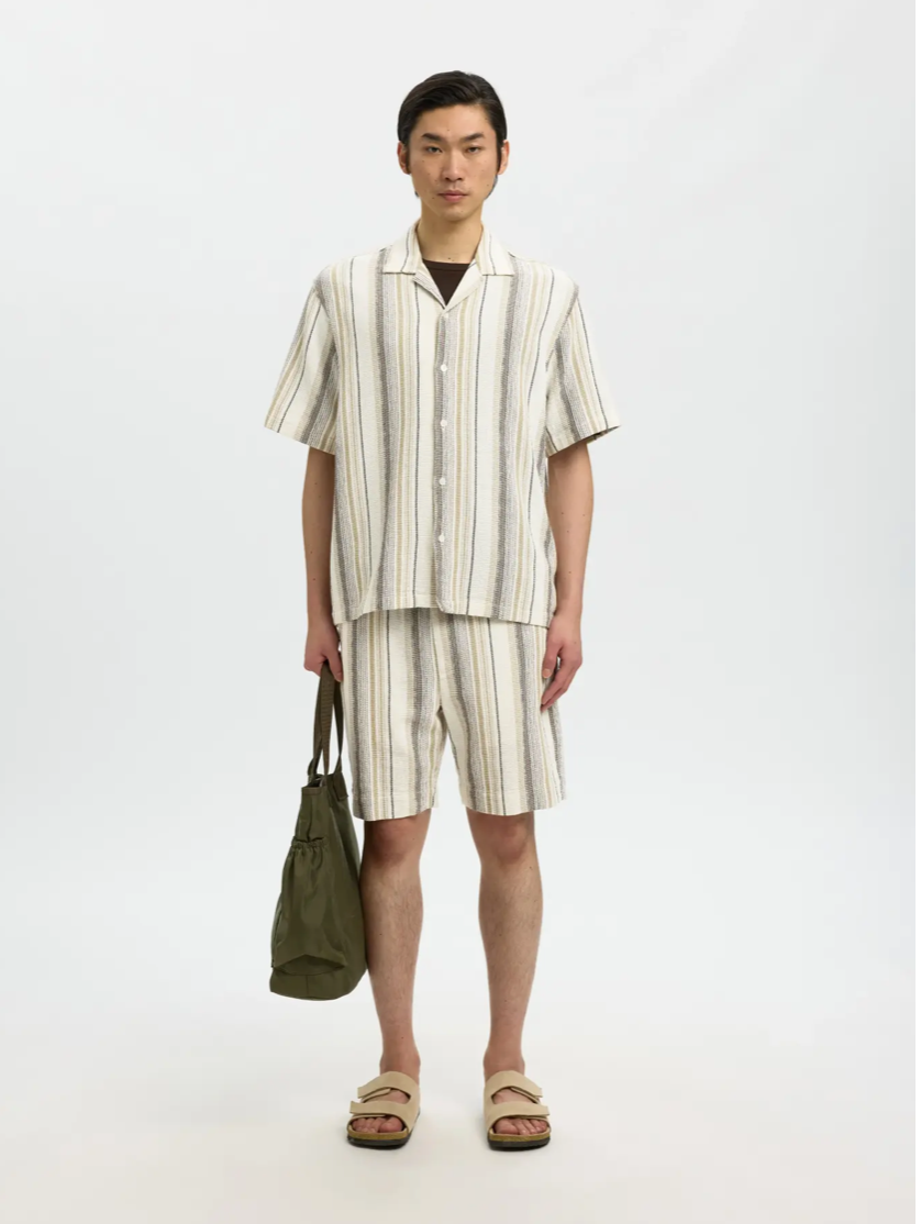 SELECTED SHORTS - BEIGE STRIB