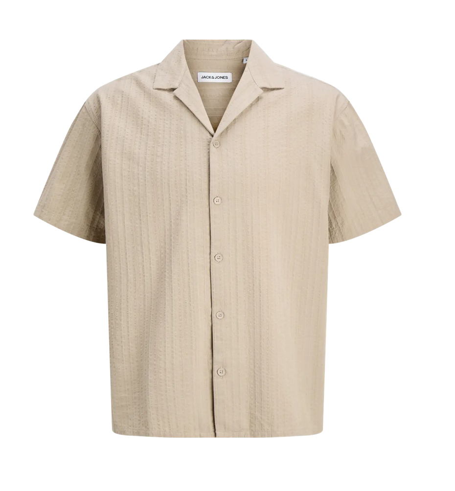 JACK&JONES SKJORTE - SORT/BEIGE