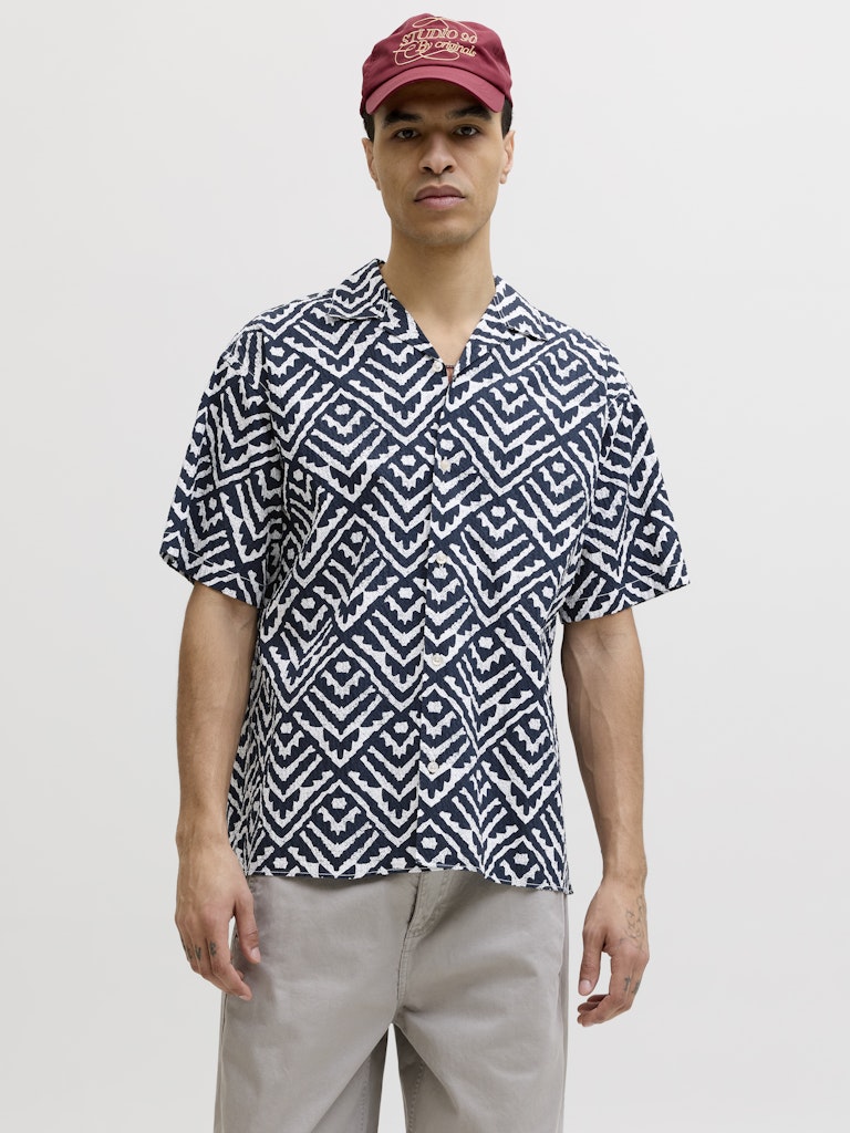 JACK&JONES SKJORTE - MILO - BLÅ/BEIGE