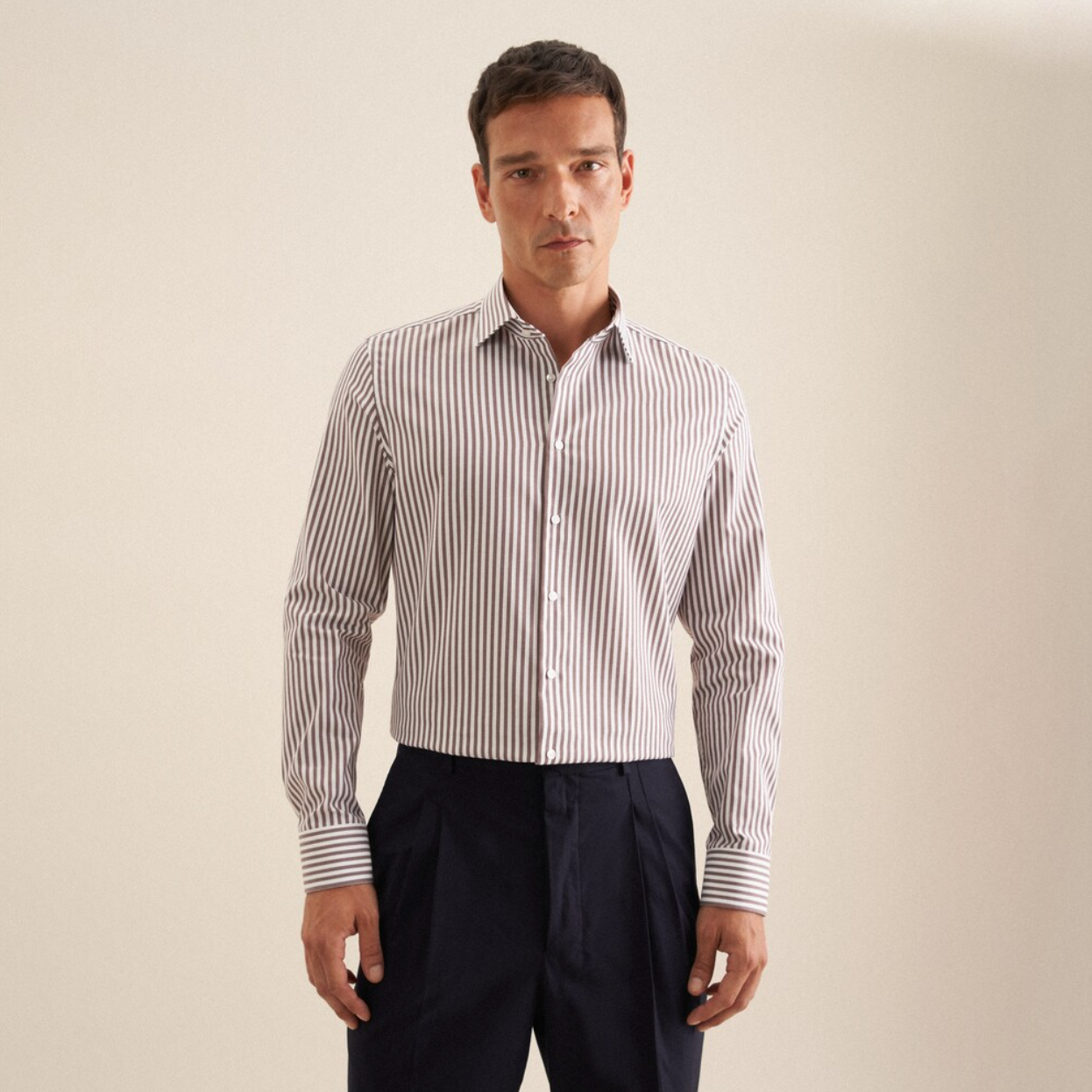 SKJORTE SEIDENSTICKER - BRUN STRIB