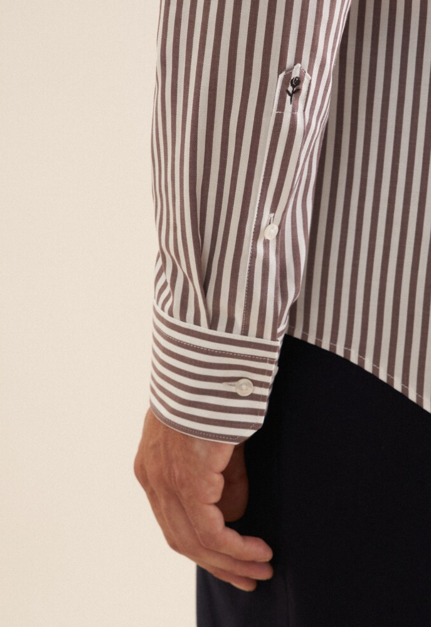 SKJORTE SEIDENSTICKER - BRUN STRIB