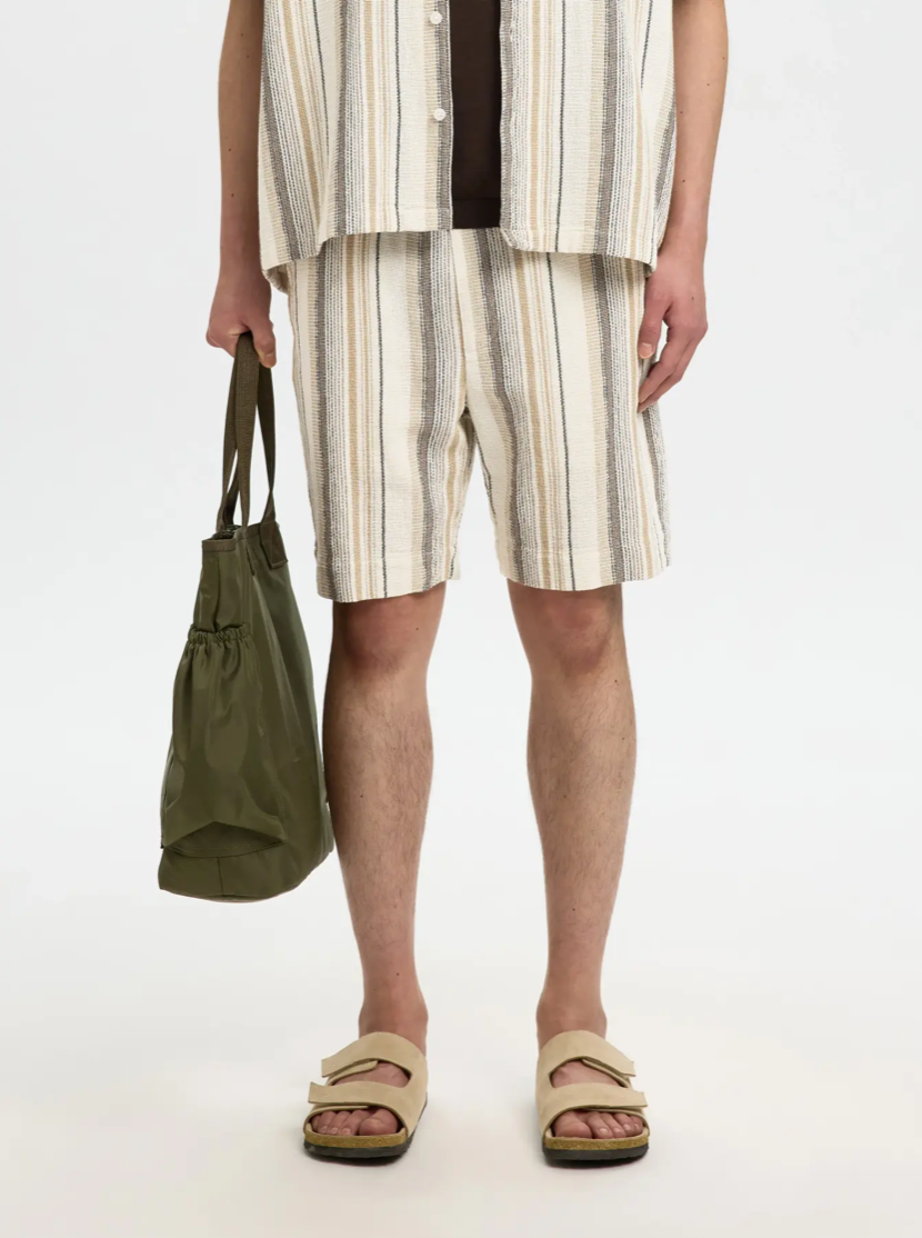 SELECTED SHORTS - BEIGE STRIB